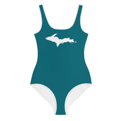 Michigan Upper Peninsula Youth Swimsuit (w/ UP Outline) | Auburn Hills Teal