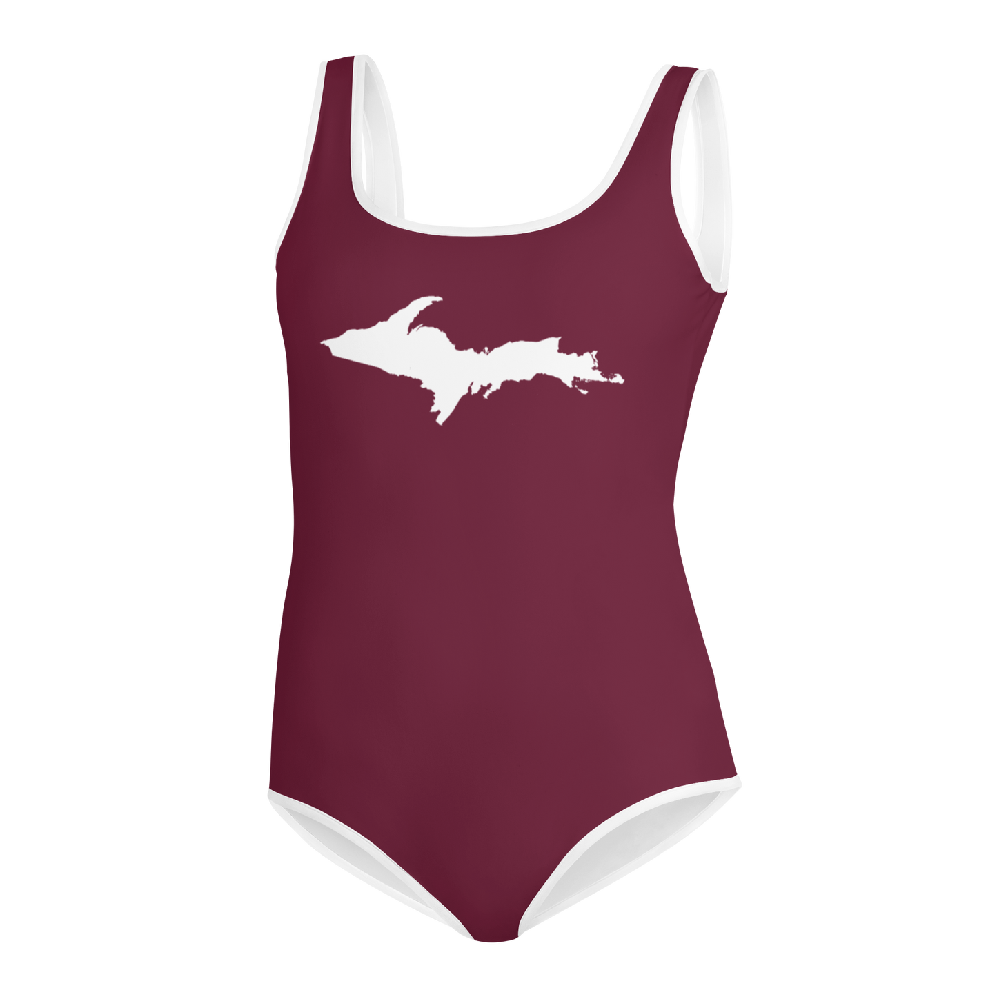 Michigan Upper Peninsula Youth Swimsuit (w/ UP Outline) | Old Mission Burgundy