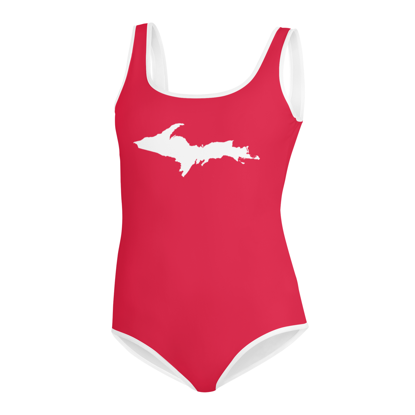 Michigan Upper Peninsula Youth Swimsuit (w/ UP Outline) | Lighthouse Red