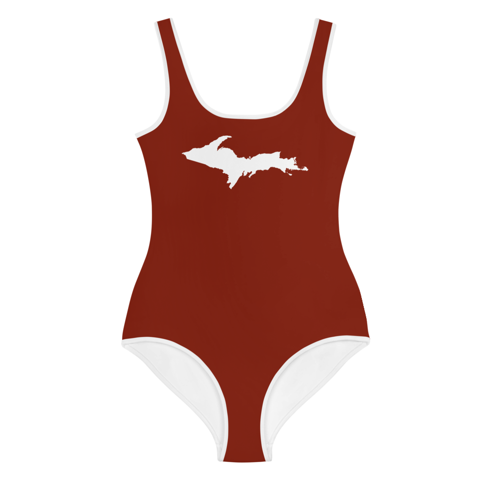 Michigan Upper Peninsula Youth Swimsuit (w/ UP Outline) | Cherryland Red