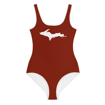 Michigan Upper Peninsula Youth Swimsuit (w/ UP Outline) | Cherryland Red