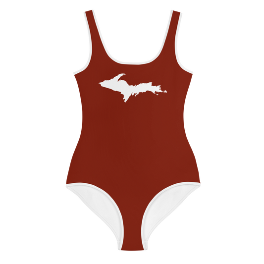 Michigan Upper Peninsula Youth Swimsuit (w/ UP Outline) | Cherryland Red