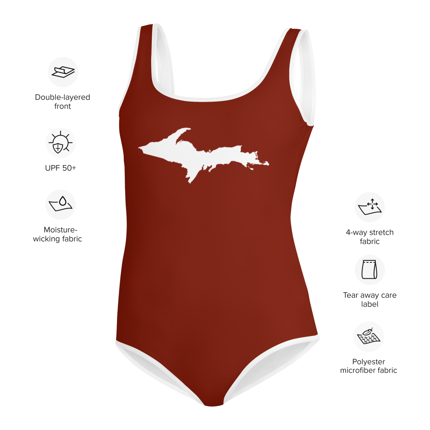 Michigan Upper Peninsula Youth Swimsuit (w/ UP Outline) | Cherryland Red