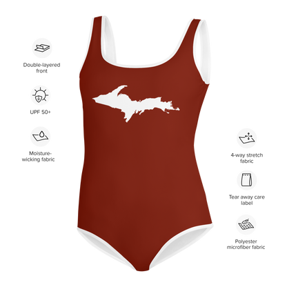 Michigan Upper Peninsula Youth Swimsuit (w/ UP Outline) | Cherryland Red