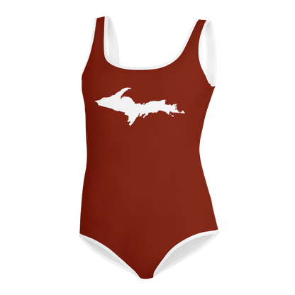 Michigan Upper Peninsula Youth Swimsuit (w/ UP Outline) | Cherryland Red