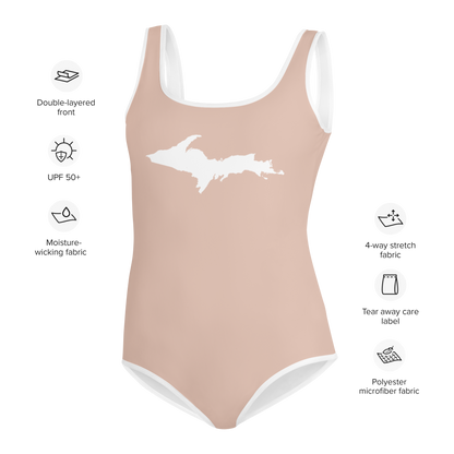 Michigan Upper Peninsula Youth Swimsuit (w/ UP Outline) | Rose Gold