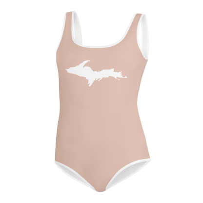 Michigan Upper Peninsula Youth Swimsuit (w/ UP Outline) | Rose Gold