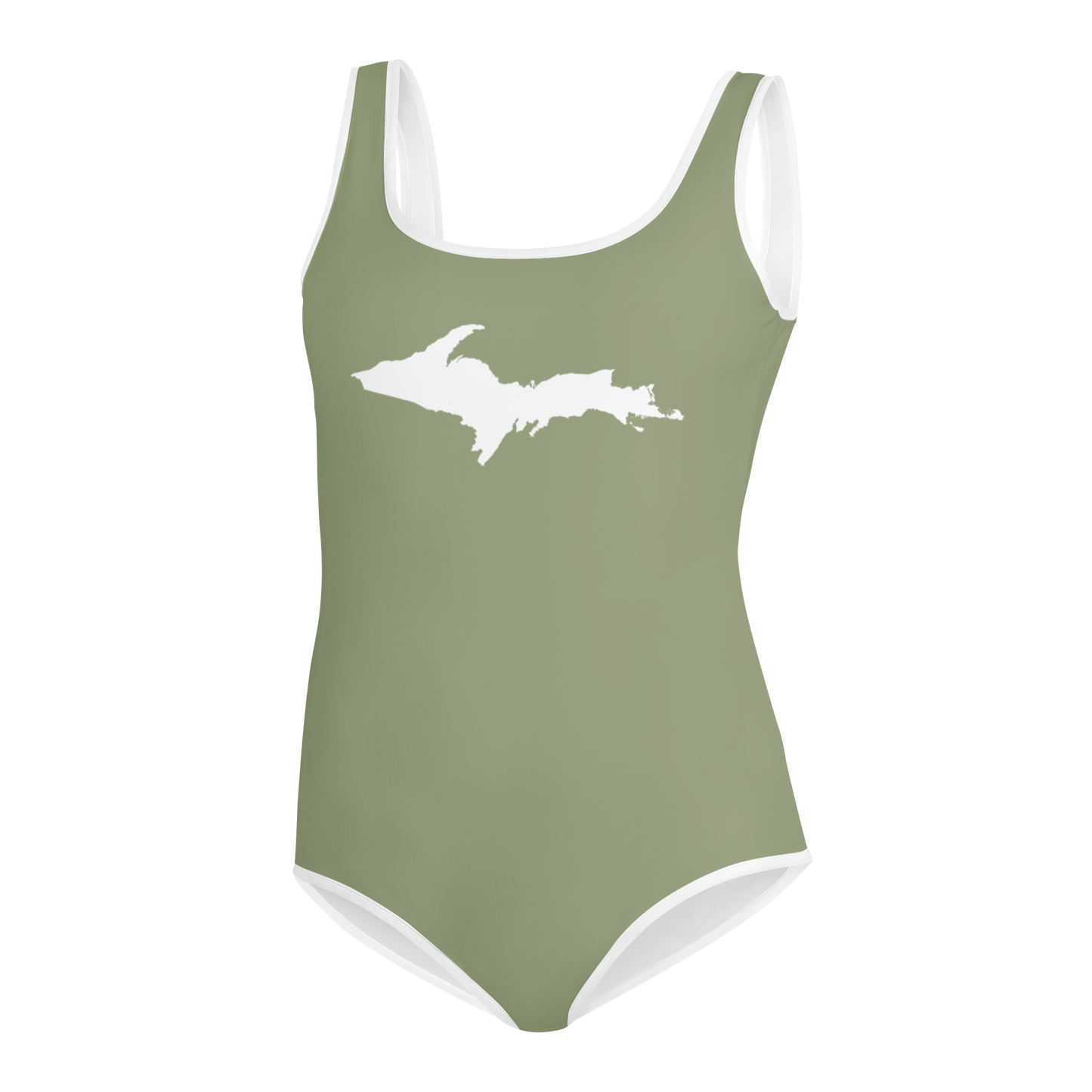 Michigan Upper Peninsula Youth Swimsuit (w/ UP Outline) | Beachgrass Green