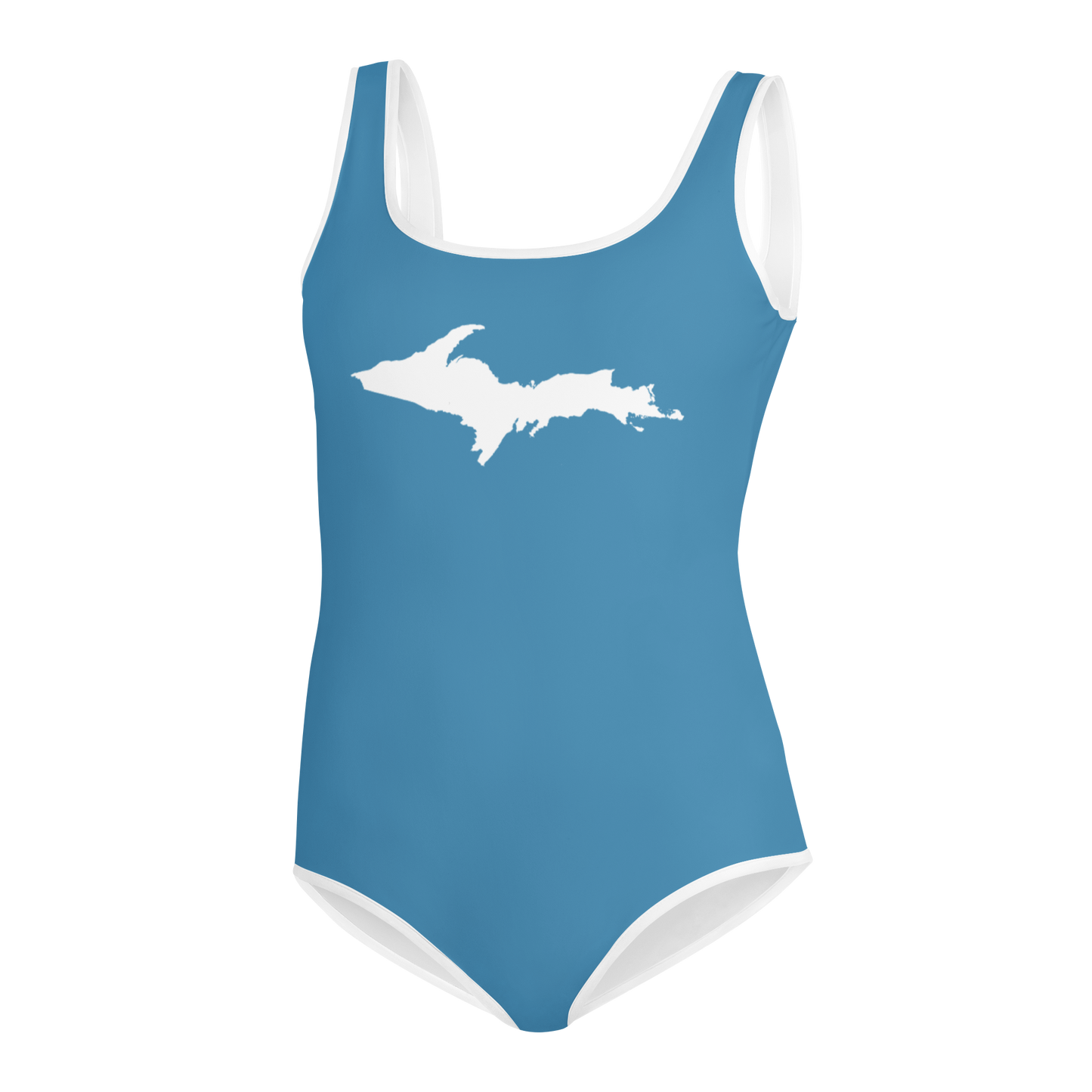 Michigan Upper Peninsula Youth Swimsuit (w/ UP Outline) | Lake Michigan Blue