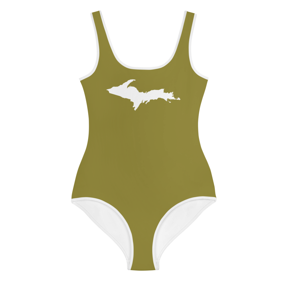 Michigan Upper Peninsula Youth Swimsuit (w/ UP Outline) | Scrub Gold