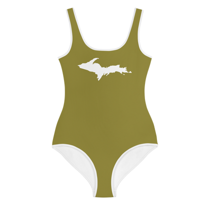 Michigan Upper Peninsula Youth Swimsuit (w/ UP Outline) | Scrub Gold