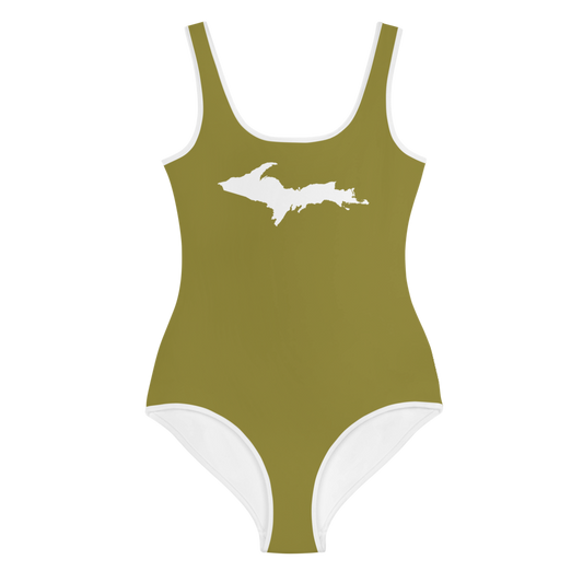 Michigan Upper Peninsula Youth Swimsuit (w/ UP Outline) | Scrub Gold