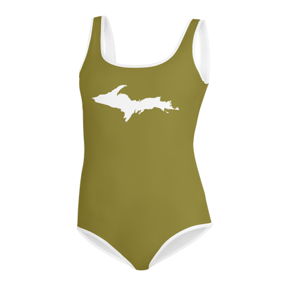 Michigan Upper Peninsula Youth Swimsuit (w/ UP Outline) | Scrub Gold