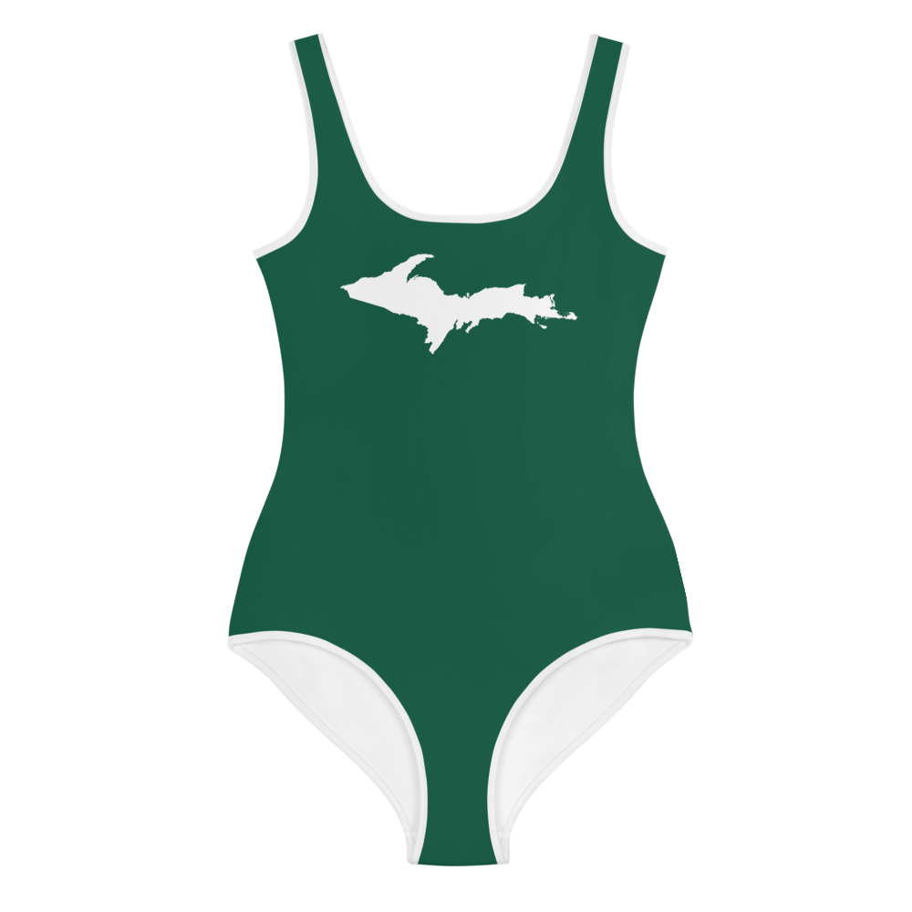 Michigan Upper Peninsula Youth Swimsuit (w/ UP Outline) | Superior Green