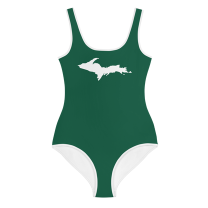 Michigan Upper Peninsula Youth Swimsuit (w/ UP Outline) | Superior Green