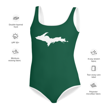 Michigan Upper Peninsula Youth Swimsuit (w/ UP Outline) | Superior Green