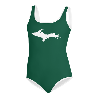 Michigan Upper Peninsula Youth Swimsuit (w/ UP Outline) | Superior Green