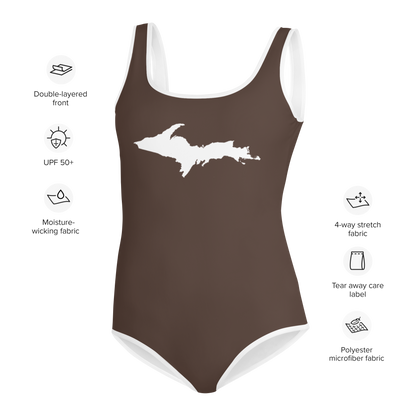 Michigan Upper Peninsula Youth Swimsuit (w/ UP Outline) | Hickory Color