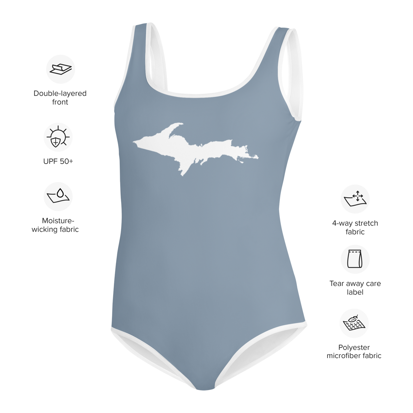 Michigan Upper Peninsula Youth Swimsuit (w/ UP Outline) | B-24 Grey