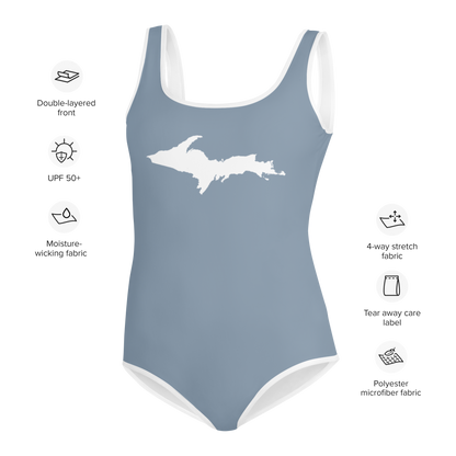 Michigan Upper Peninsula Youth Swimsuit (w/ UP Outline) | B-24 Grey