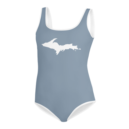 Michigan Upper Peninsula Youth Swimsuit (w/ UP Outline) | B-24 Grey