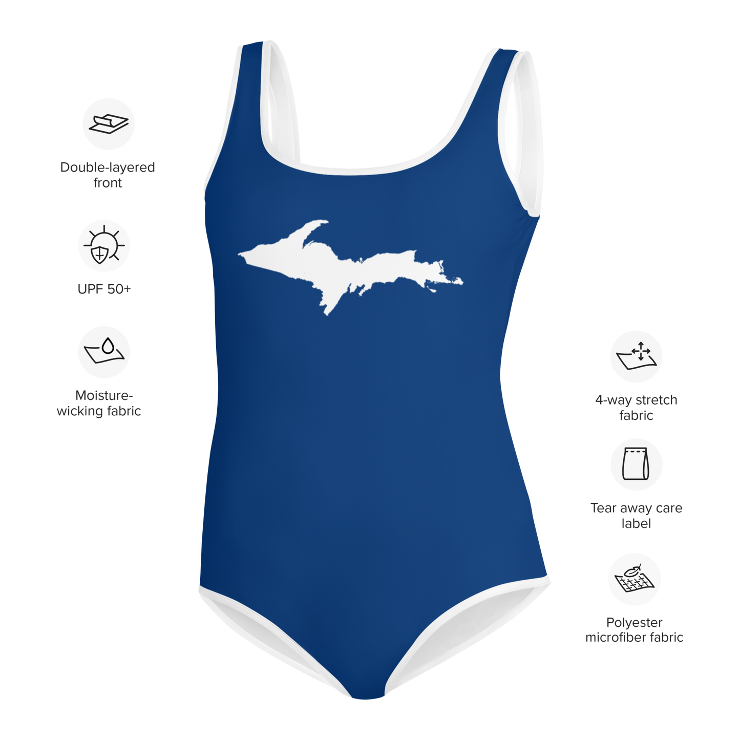 Michigan Upper Peninsula Youth Swimsuit (w/ UP Outline) | Dearborn Blue