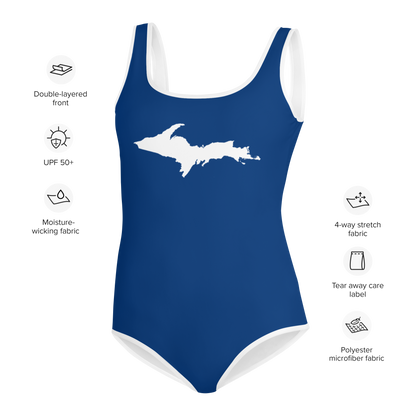 Michigan Upper Peninsula Youth Swimsuit (w/ UP Outline) | Dearborn Blue