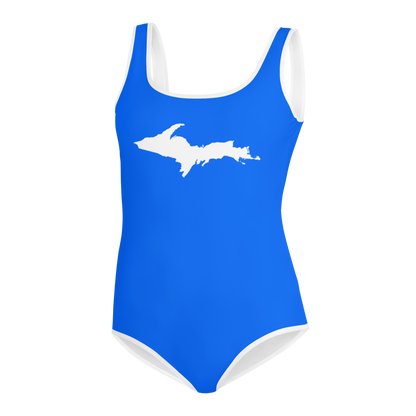 Michigan Upper Peninsula Youth Swimsuit (w/ UP Outline) | Motor Town Blue