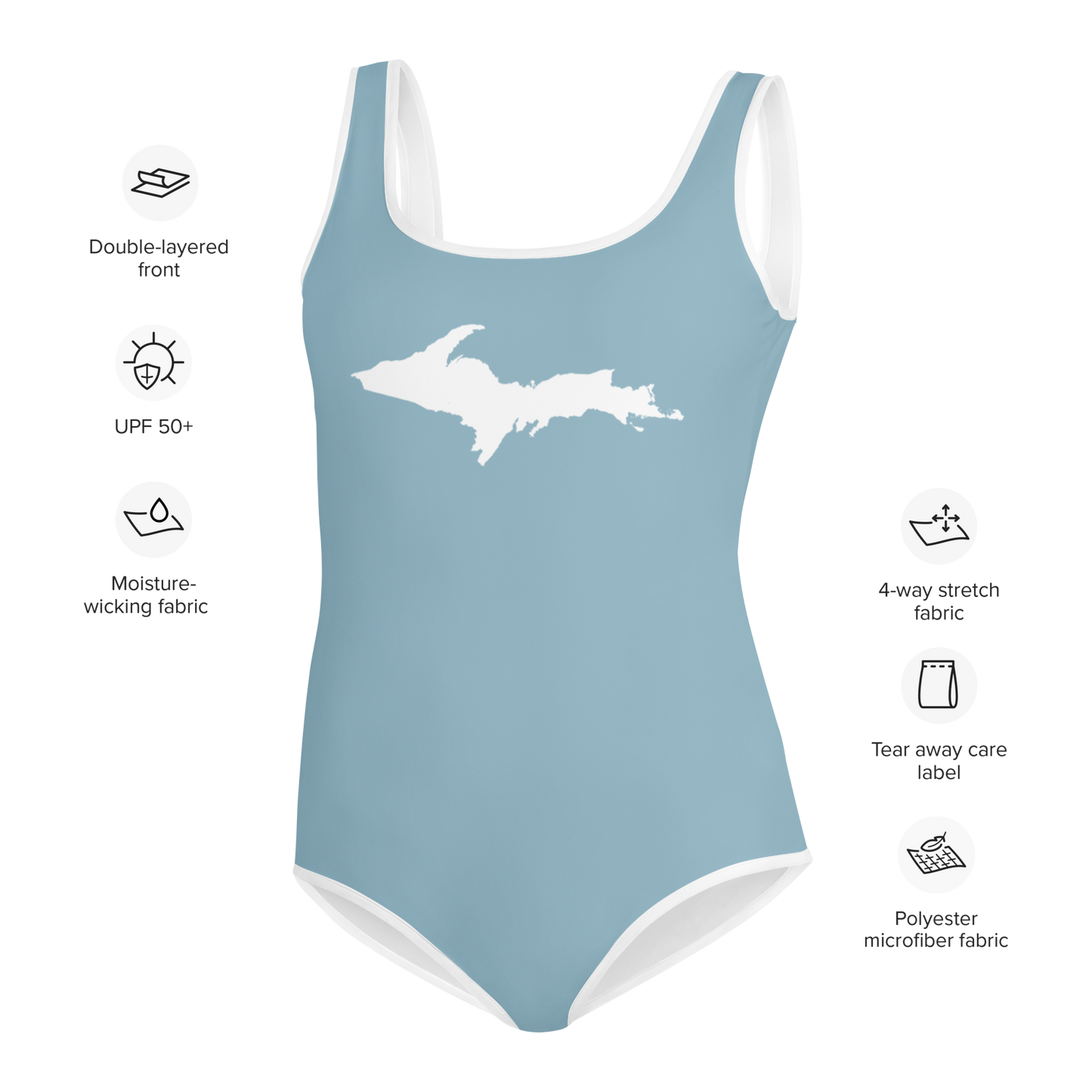 Michigan Upper Peninsula Youth Swimsuit (w/ UP Outline) | Opal Blue