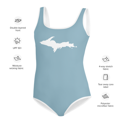 Michigan Upper Peninsula Youth Swimsuit (w/ UP Outline) | Opal Blue