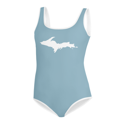 Michigan Upper Peninsula Youth Swimsuit (w/ UP Outline) | Opal Blue