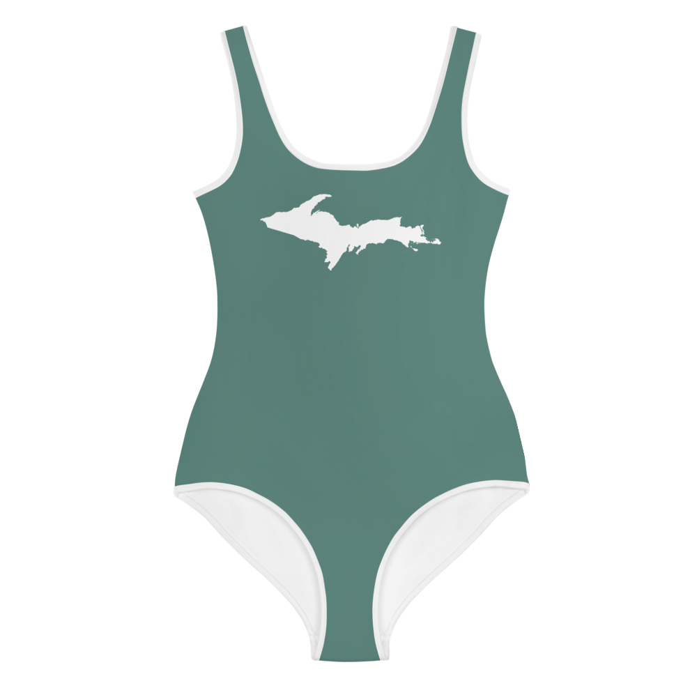 Michigan Upper Peninsula Youth Swimsuit (w/ UP Outline) | Copper Green