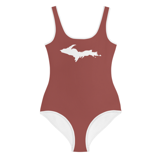 Michigan Upper Peninsula Youth Swimsuit (w/ UP Outline) | Ore Dock Red