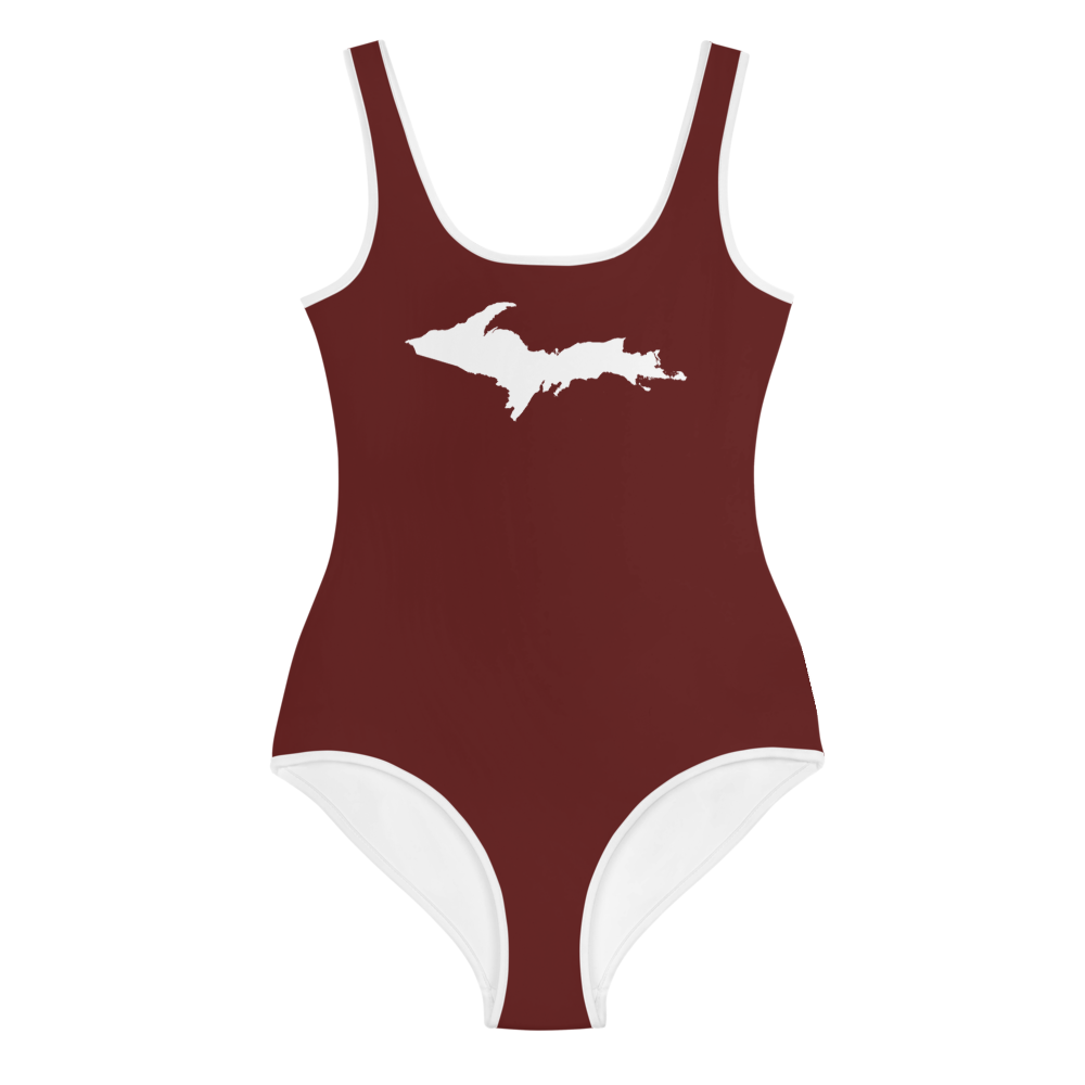 Michigan Upper Peninsula Youth Swimsuit (w/ UP Outline) | Cherrywood Color