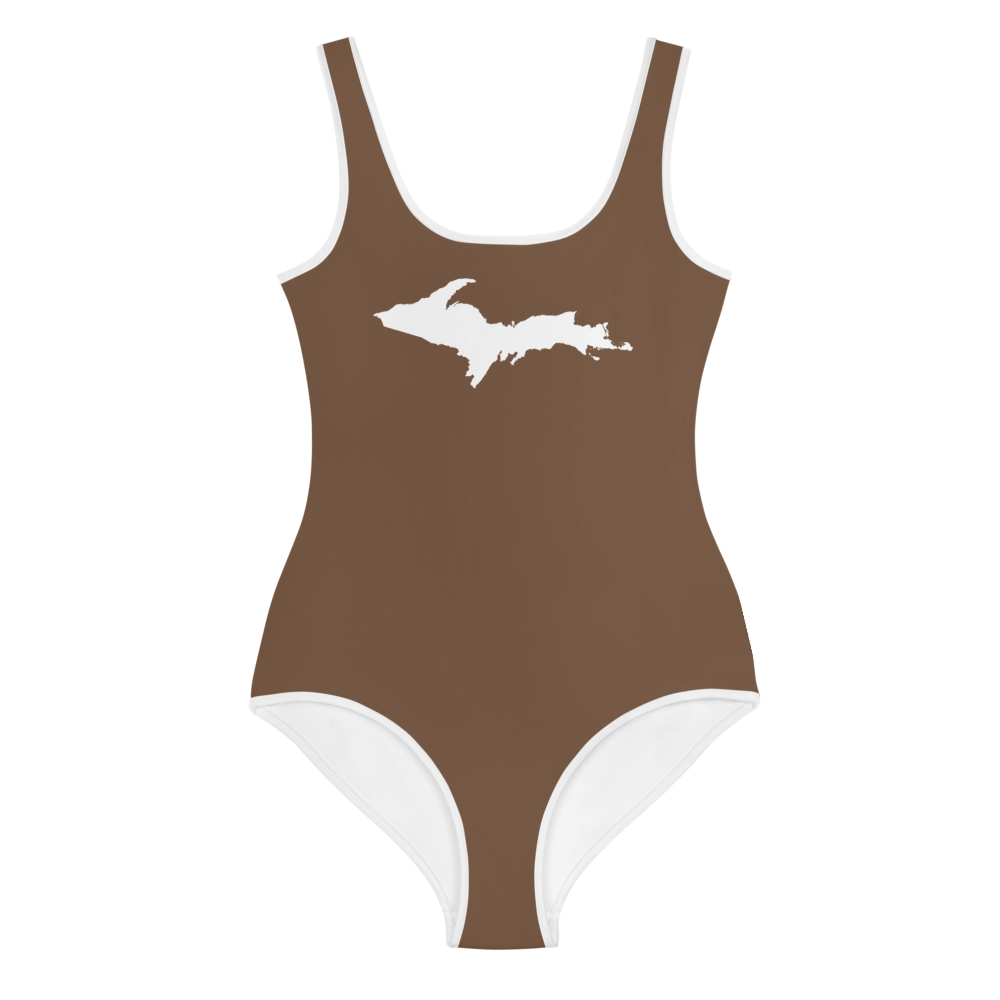 Michigan Upper Peninsula Youth Swimsuit (w/ UP Outline) | Coffee Color