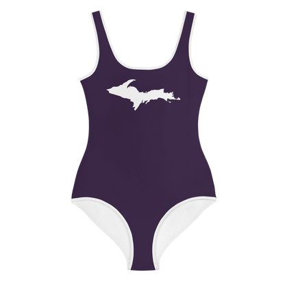 Michigan Upper Peninsula Youth Swimsuit (w/ UP Outline) | Blackcurrant