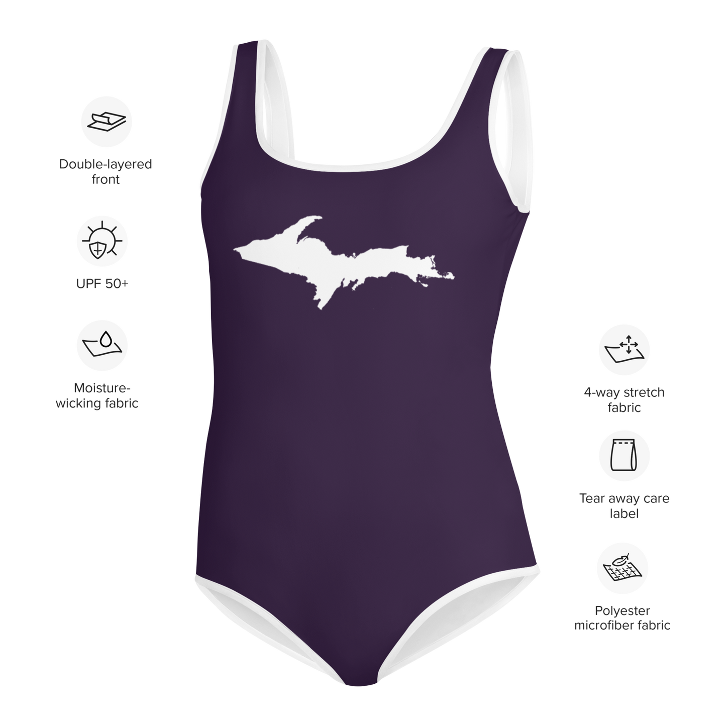 Michigan Upper Peninsula Youth Swimsuit (w/ UP Outline) | Blackcurrant