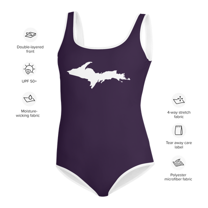 Michigan Upper Peninsula Youth Swimsuit (w/ UP Outline) | Blackcurrant