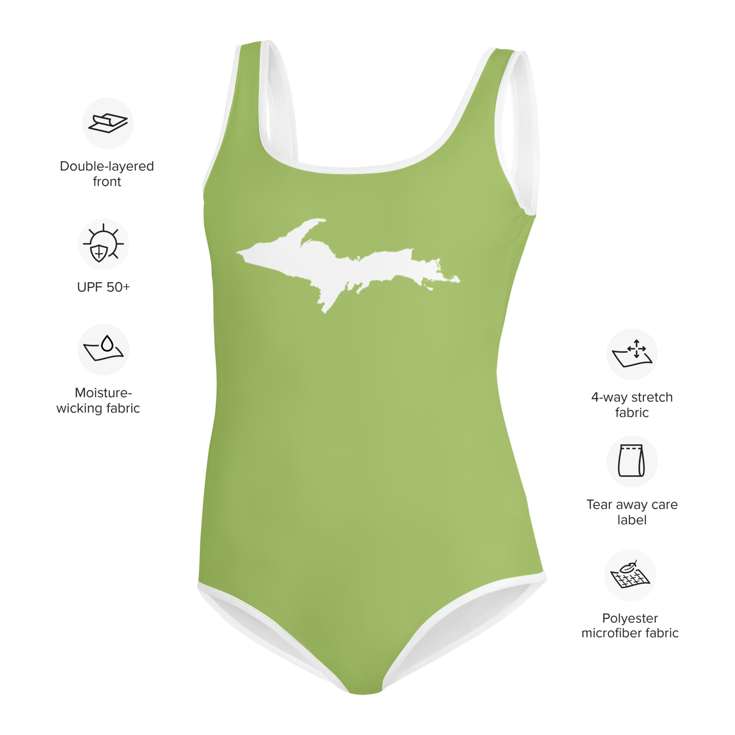 Michigan Upper Peninsula Youth Swimsuit (w/ UP Outline) | Gooseberry Green