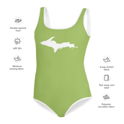 Michigan Upper Peninsula Youth Swimsuit (w/ UP Outline) | Gooseberry Green