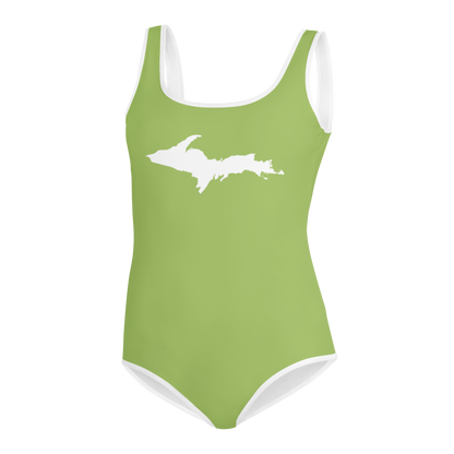 Michigan Upper Peninsula Youth Swimsuit (w/ UP Outline) | Gooseberry Green