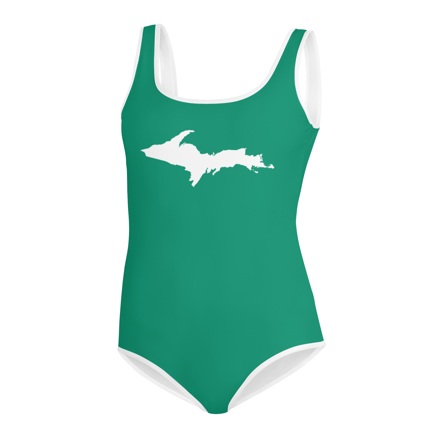 Michigan Upper Peninsula Youth Swimsuit (w/ UP Outline) | Emerald Green