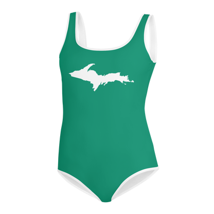 Michigan Upper Peninsula Youth Swimsuit (w/ UP Outline) | Emerald Green