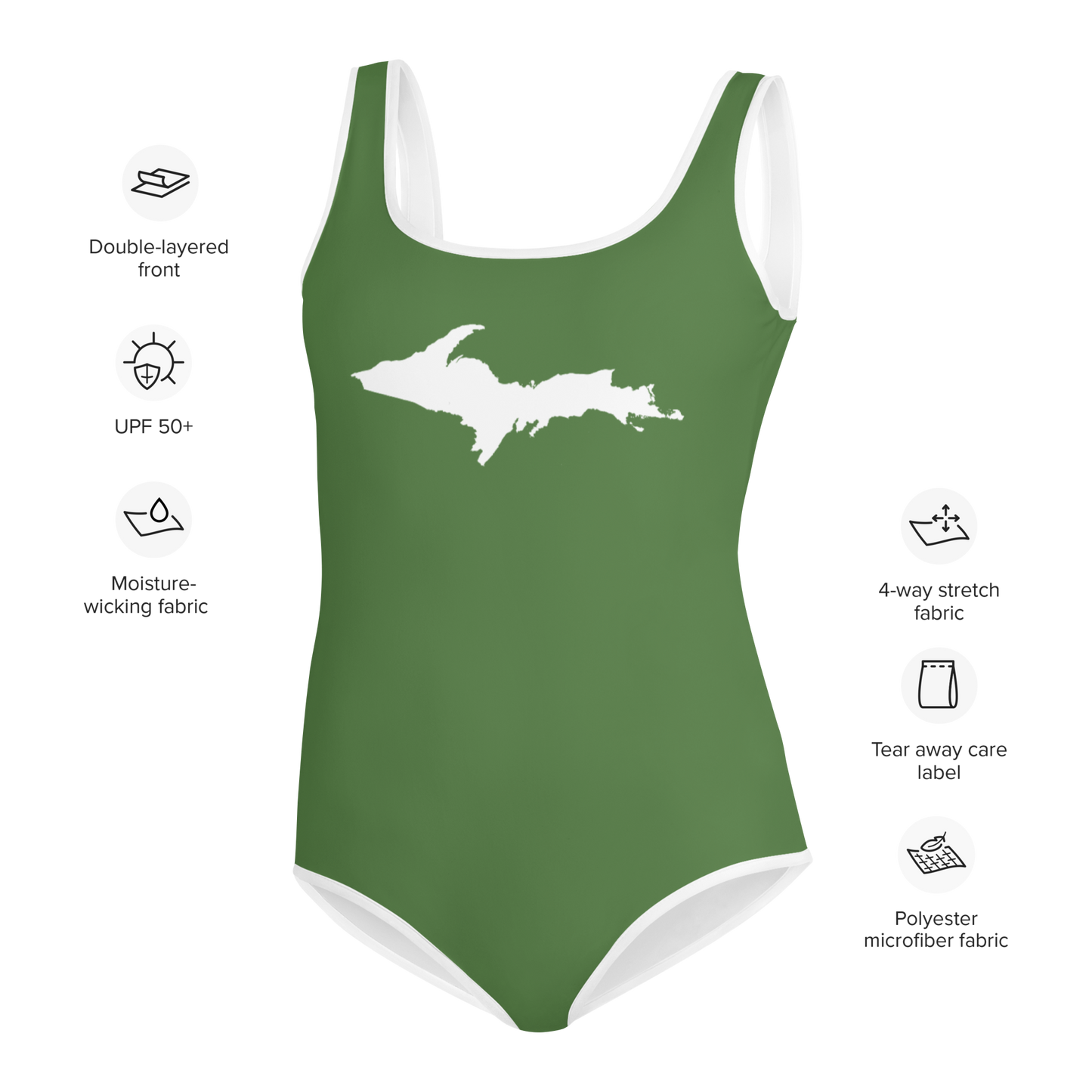 Michigan Upper Peninsula Youth Swimsuit (w/ UP Outline) | Pine Green