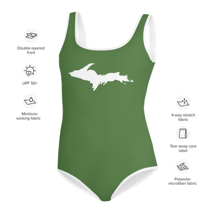 Michigan Upper Peninsula Youth Swimsuit (w/ UP Outline) | Pine Green