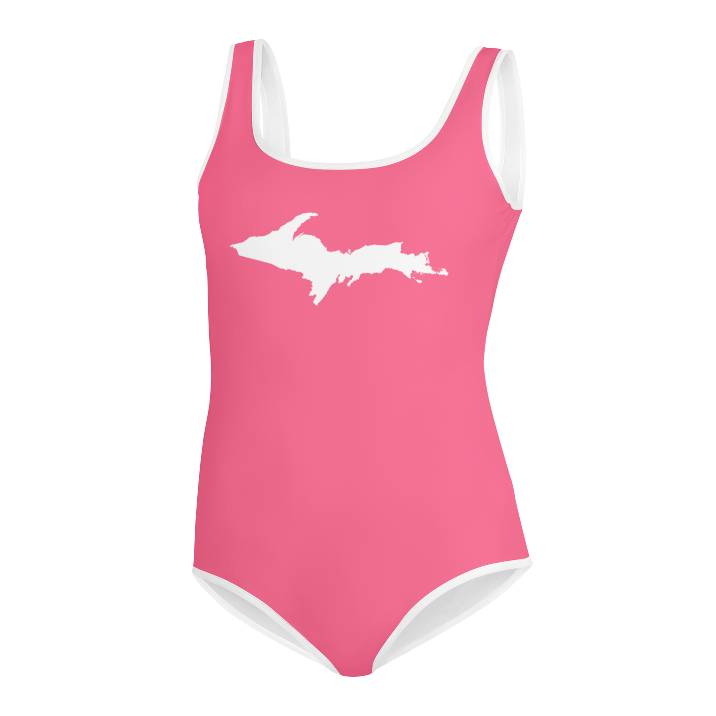 Michigan Upper Peninsula Youth Swimsuit (w/ UP Outline) | Rhodochrosite Pink