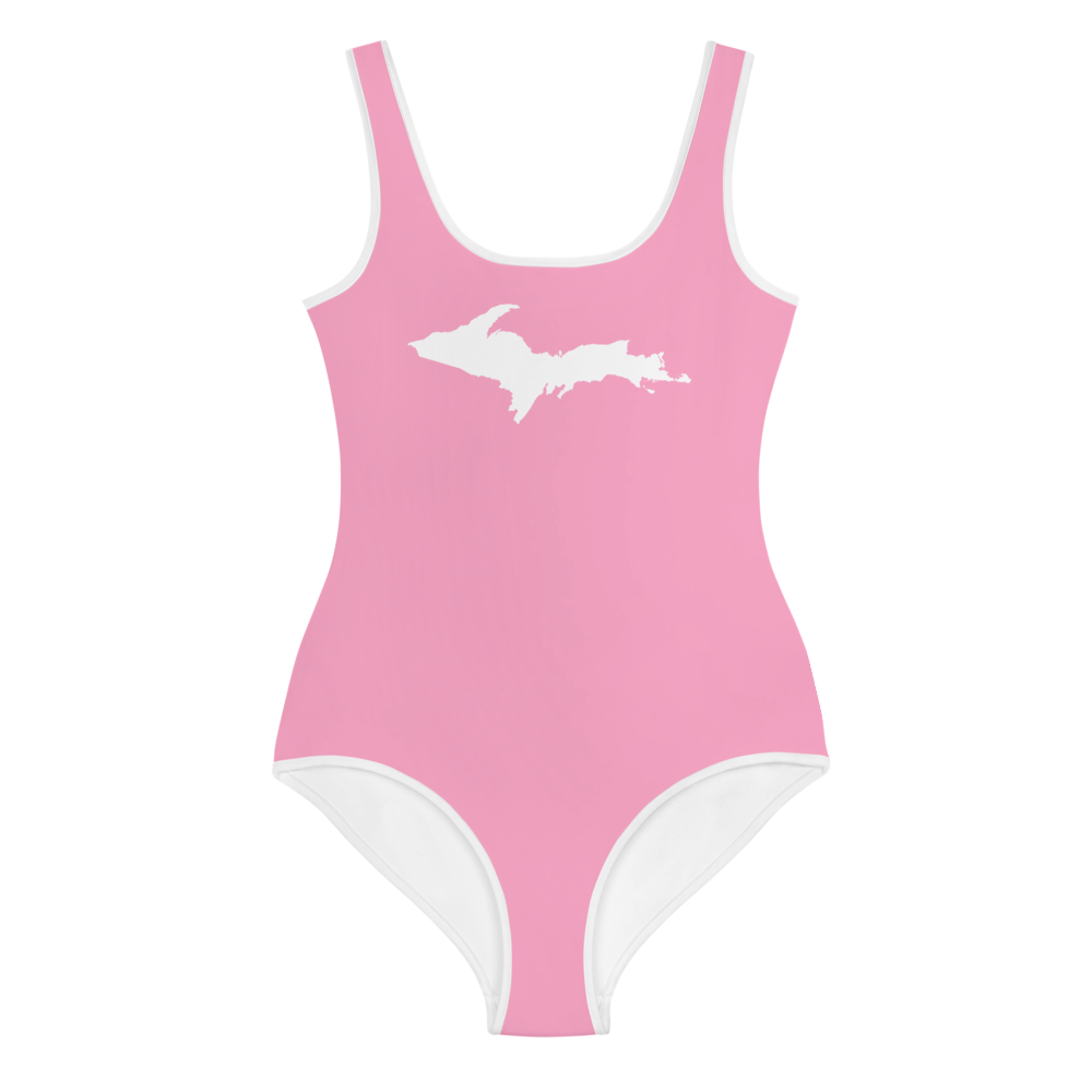 Michigan Upper Peninsula Youth Swimsuit (w/ UP Outline) | '67 Caddie Pink