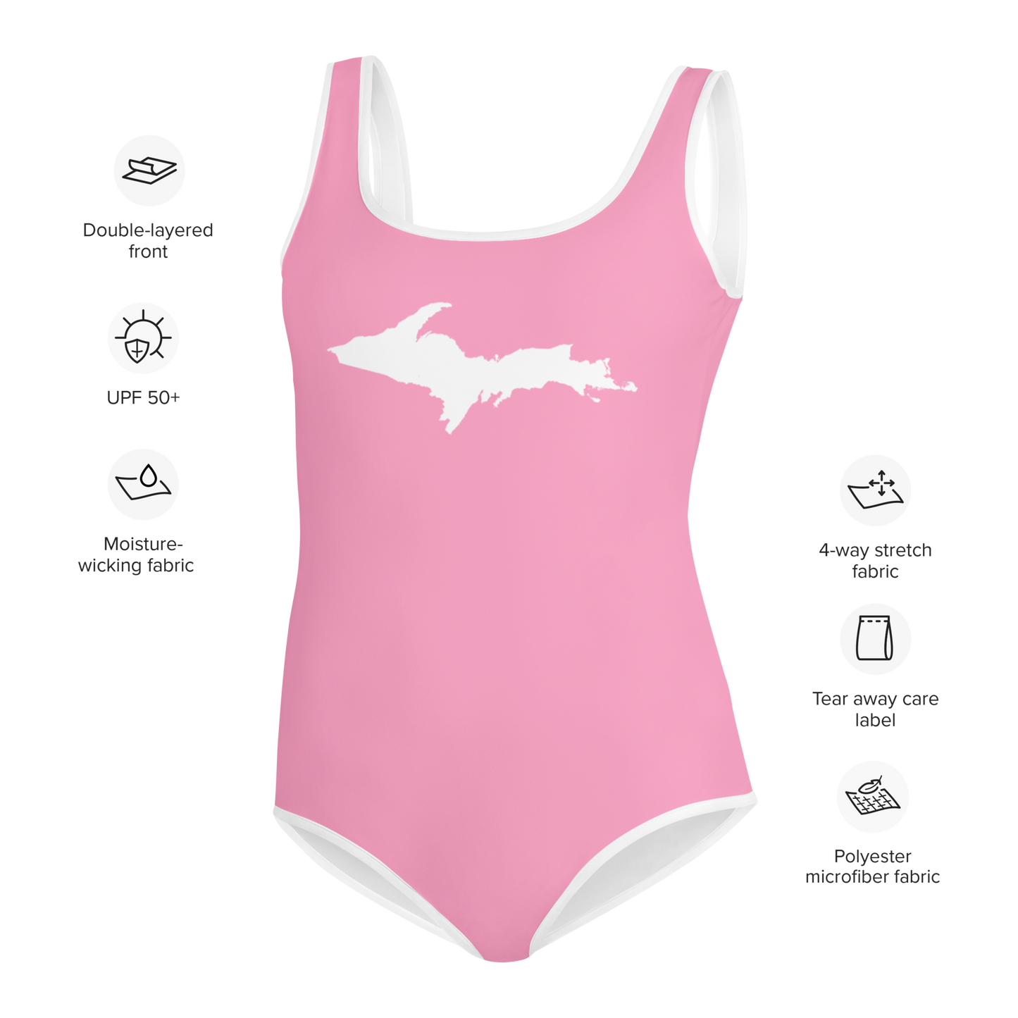 Michigan Upper Peninsula Youth Swimsuit (w/ UP Outline) | '67 Caddie Pink