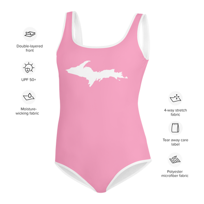 Michigan Upper Peninsula Youth Swimsuit (w/ UP Outline) | '67 Caddie Pink