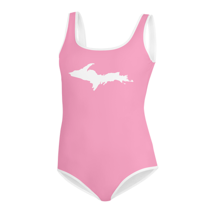 Michigan Upper Peninsula Youth Swimsuit (w/ UP Outline) | '67 Caddie Pink